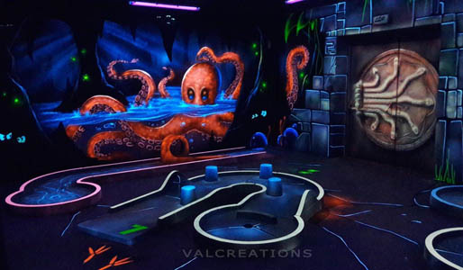 minigolf blacklight en intérieur