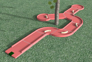 créer un minigolf : piste de minigolf contournant un arbre